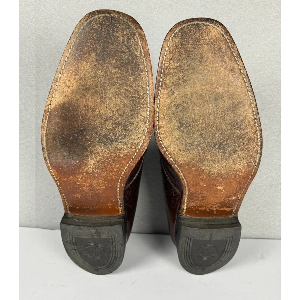 Vintage Florsheim Apron Toe Blucher Pebbled Leather Dress Shoes 8.5 E Burgundy